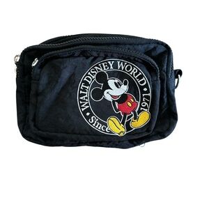 Disney Parks Adjustable 3 Pocket Black Belt Bag with Mickey Mouse Design
